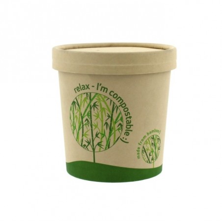 LEAF 12OZ BAMBOO COMPOSTABLE SOUP FOOD CUP & LID COMBO