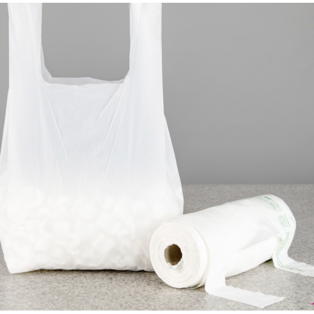 White Compostable Vest Carrier - On the Roll VCPROLL2
